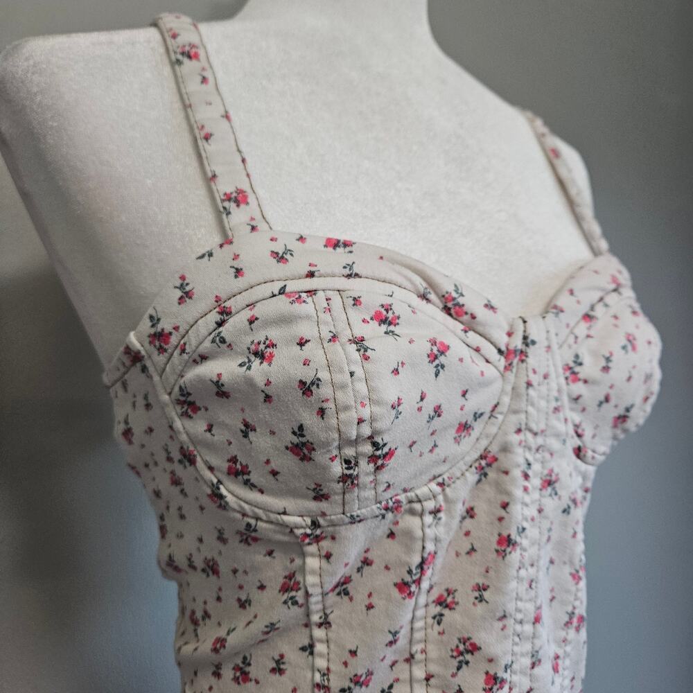 No Boundaries Womens‎ Tank White Dainty Floral Bustier Top Size M Feminine - Picture 3 of 12
